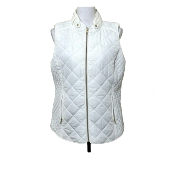 crown & ivy Jackets & Blazers - Crown & Ivy White Quilted Puffer Vest Gold Zip up w/ Zip Pockets Collar Size XXL